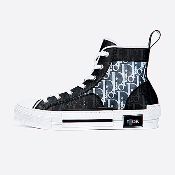 Dior 20FW Leon Canvas B23 High-Top Sneakers in Black and White for Men and Women