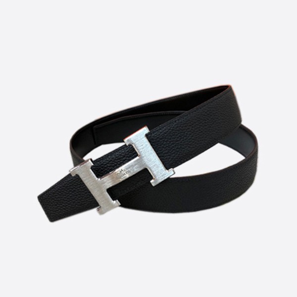 Hermes H Epsom Double-Sided Calfskin Belt in Black and Silver (3.8cm)