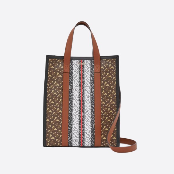 Burberry Small Monogram Stripe E-Canvas Portrait Tote Bag Bridal Brown 80242941