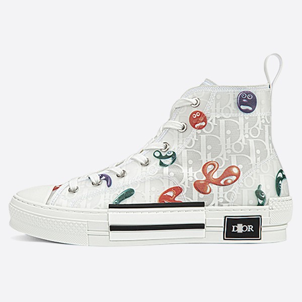 Dior x Kenny Sharp Oblique Canvas B23 High-Top Sneakers in White