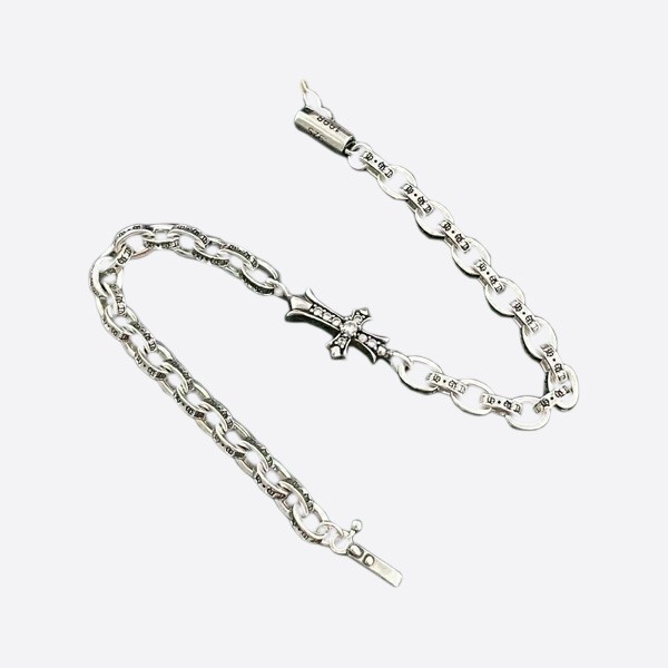 Chrome Hearts Cross Inlay Diamond Bracelet Silver