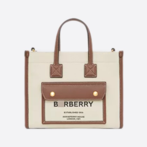 Burberry Mini Two-Tone Canvas and Leather Freya Bag Color - Natural/Tan 80441431