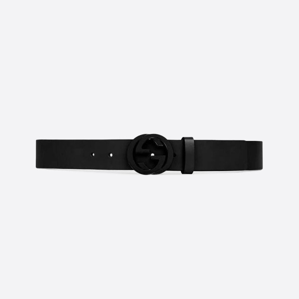Gucci Interlocking Double G Buckle Leather Belt Black (4.0CM) 474313 UCGAN 1000