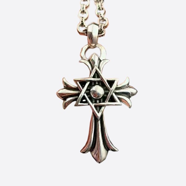 Chrome Hearts Cross Pendant Alphabet Necklace in Silver
