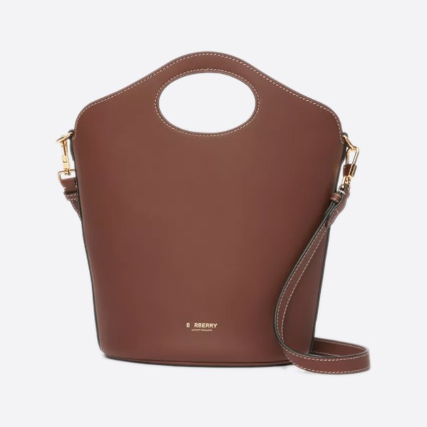 Burberry Small Leather Pocket Bucket Bag Tan 80462411