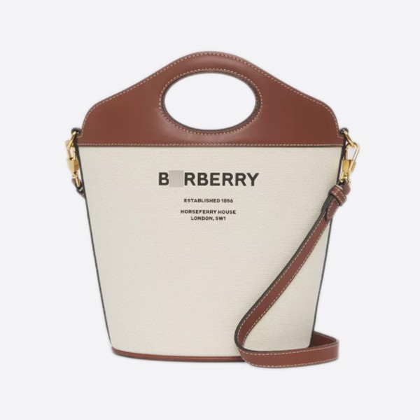 Burberry Small Two-Tone Canvas Leather Pocket Bucket Bag Natural Tan 80462421
