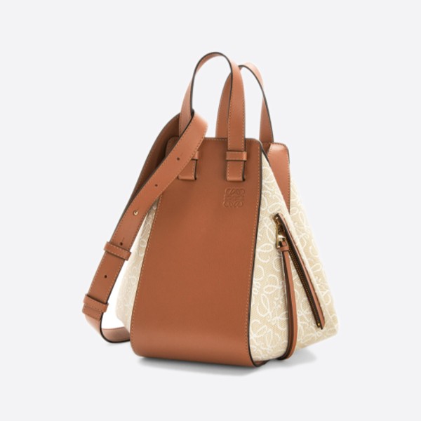 Loewe Small Hammock Bag Anagram Jacquard Calfskin Ecru/Tan A538S35X29