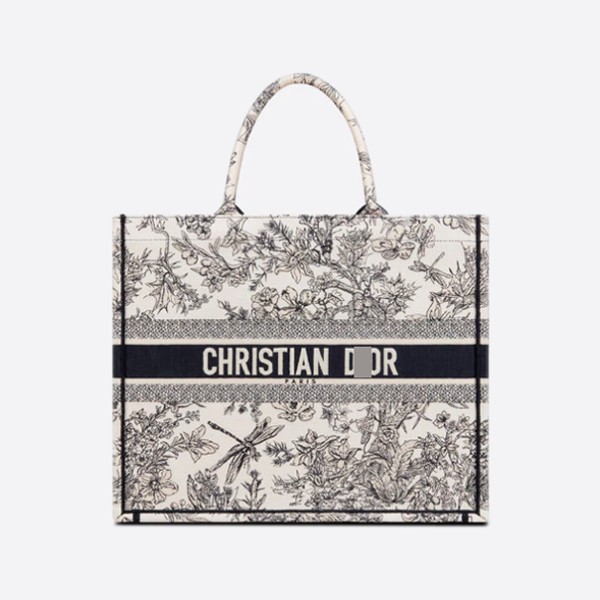 Dior Book Tote Bag Blue Toile de Jouy Flower Embroidery M1286ZTQW_M808