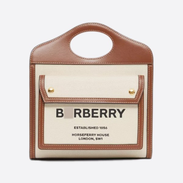 Burberry Mini Two-Tone Canvas and Leather Pocket Bag Color - Natural/Malt Brown 80339611