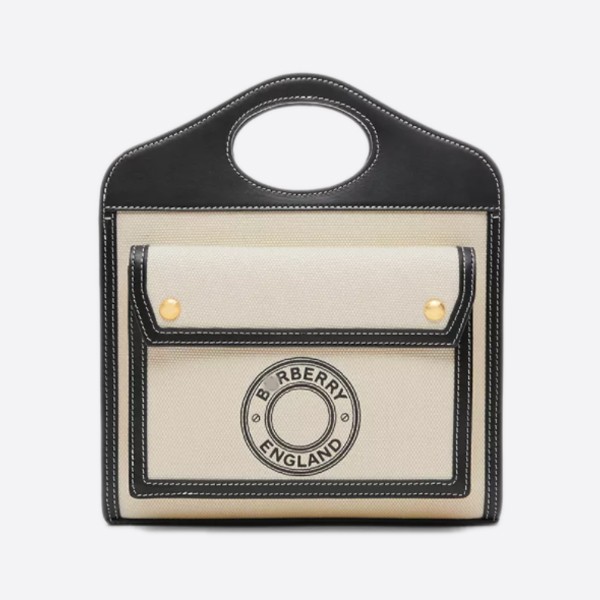 Burberry Mini Logo Graphic Canvas Leather Pocket Bag Color: Natural/Black 80280581