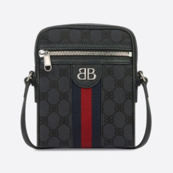 Gucci x Balenciaga Canvas Jacquard Hacker Shoulder Bag in Black (6801292103X1000)