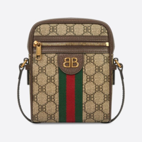 Gucci x Balenciaga Canvas Jacquard Hacker Shoulder Bag, Beige, 6801292103U0001