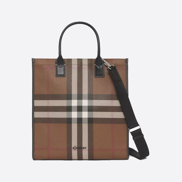 Burberry Check Leather Tote 80491171 Color - Dark Birch Brown