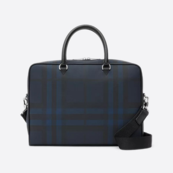 Burberry London Check Leather Briefcase, Navy, 80237071
