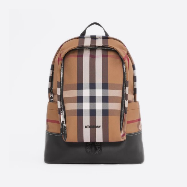 Burberry Large Check Cotton Canvas Leather Backpack Color - Birch Brown 80416721
