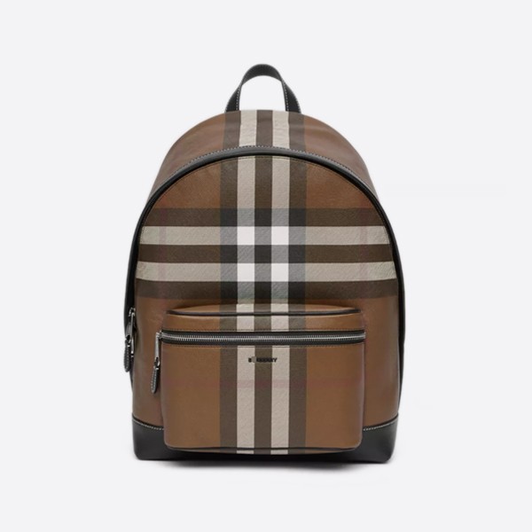 Burberry Check Leather Backpack Color - Dark Birch Brown 80514141