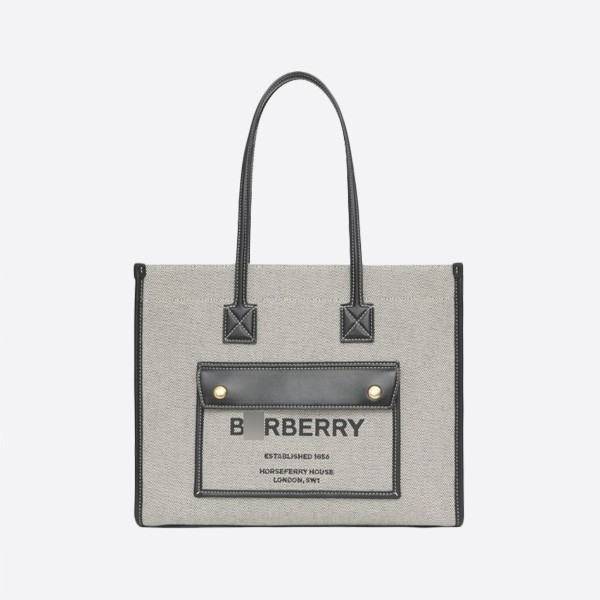 Burberry Small Two-Tone Canvas Leather Freya Tote, Color: Black, 80441371