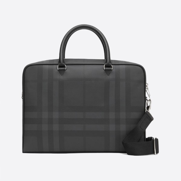 Burberry London Check Leather Briefcase, Dark Charcoal, 80139481