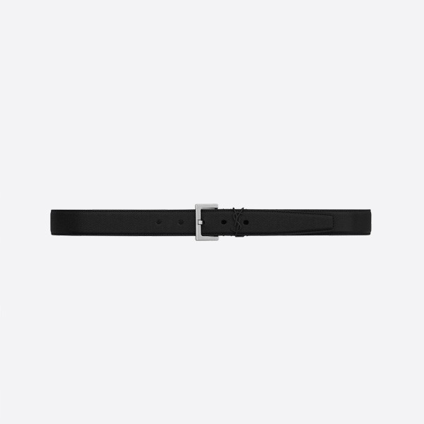 Yves Saint Laurent Cassandre Grain Embossed Leather Square Buckle Belt in Black and Silver (3.0cm) 634440BTY0X1000