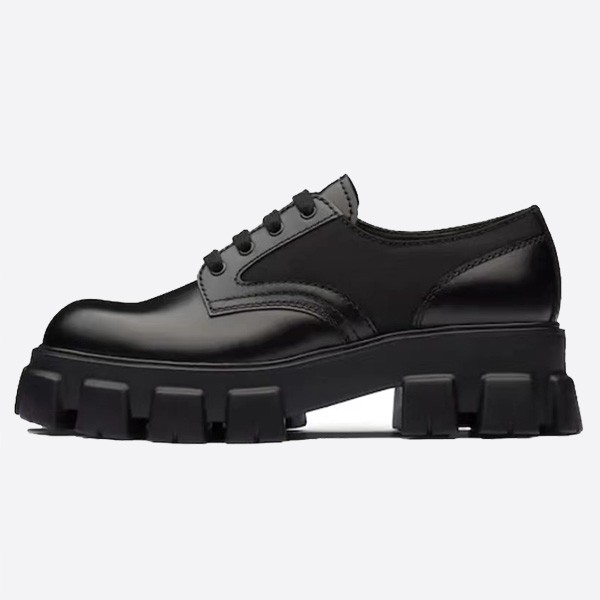 Prada Monolith Brushed Drawer Leather and Nylon Lace-Up Shoes 2EE342_3LFR_F0002