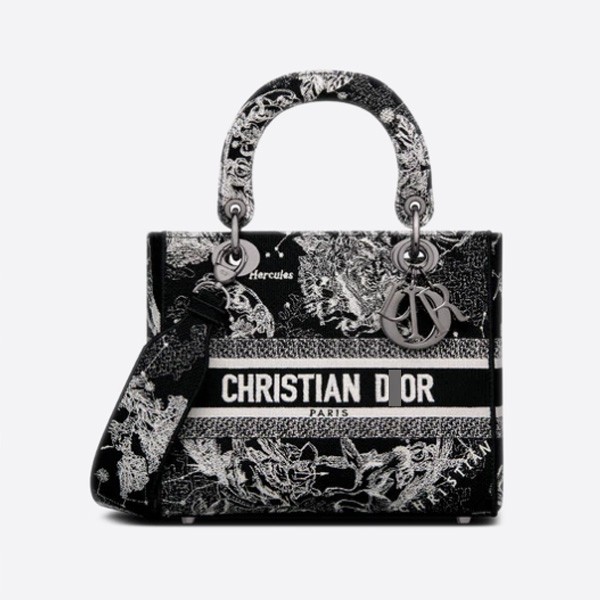 Dior LADY D-LITE Medium Bag Black Toile de Jouy M0565BRHZ_M911