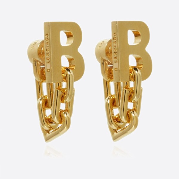 Balenciaga Chain Earrings B Chain Gold Tone Ealings