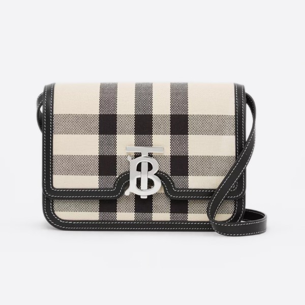 Burberry Small Check Canvas Leather TB Bag Butter Beige/Black 80522891