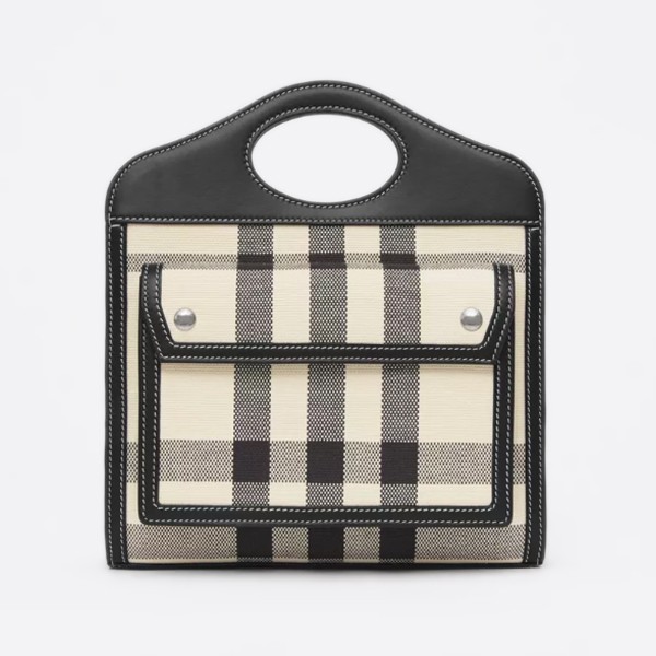 Burberry Mini Check Canvas Leather Pocket Bag in Butter Beige/Black 80522871