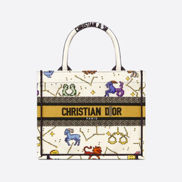 Dior Book Tote Small Bag with Pixel Zodiac Embroidery, M1265ZRTY_M941