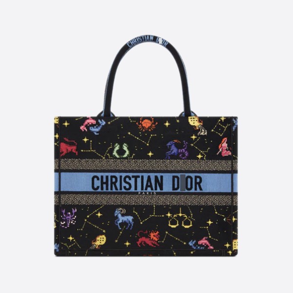 Dior Book Tote Medium Bag with Pixel Zodiac Embroidery, M1296ZRTY_M911