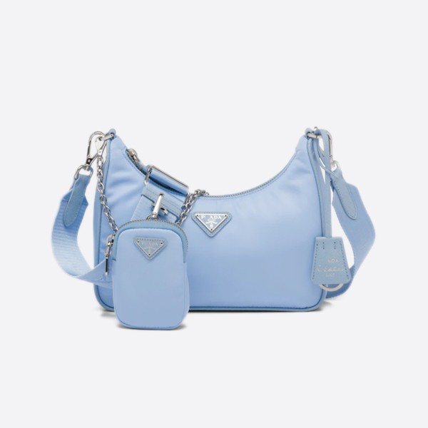 Pradali Edition Sapiano Leather Trimmed Nylon Shoulder Bag Celeste 1BH204