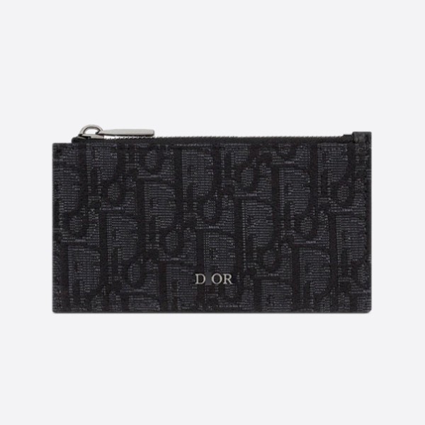 Dior Zip Card Holder in Grained Calfskin and Oblique Jacquard 2ESBC250YSE_H03E