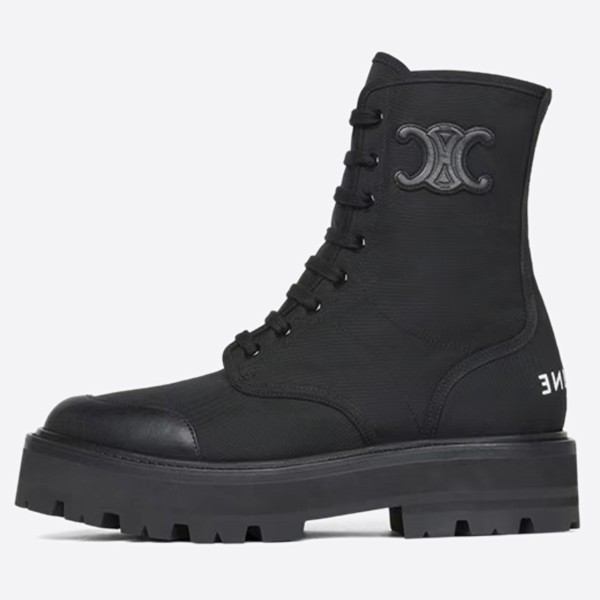 Celine Bulky Nylon Shiny Leather Lace-Up Boots 345597004C.38NO
