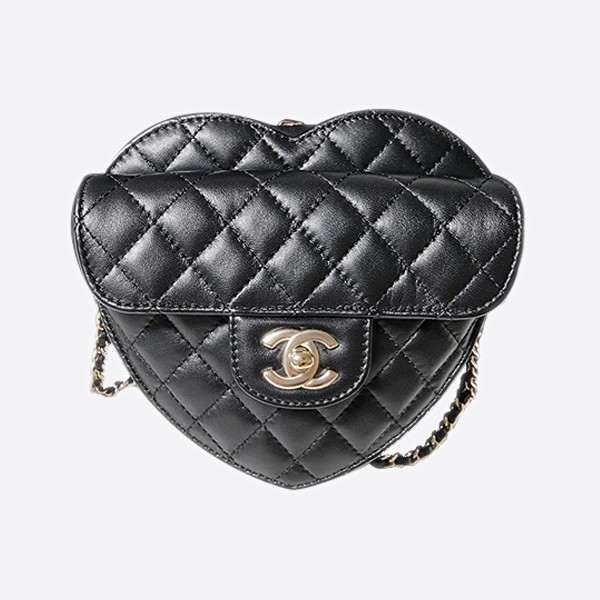 Chanel Heart Belt Bag in Lambskin and Gold Metal in Black