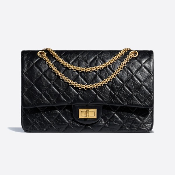 Chanel 2.55 Maxi Flap Bag in Vintage Calfskin and Gold Metal, Black, A37590, Y04634, C3906