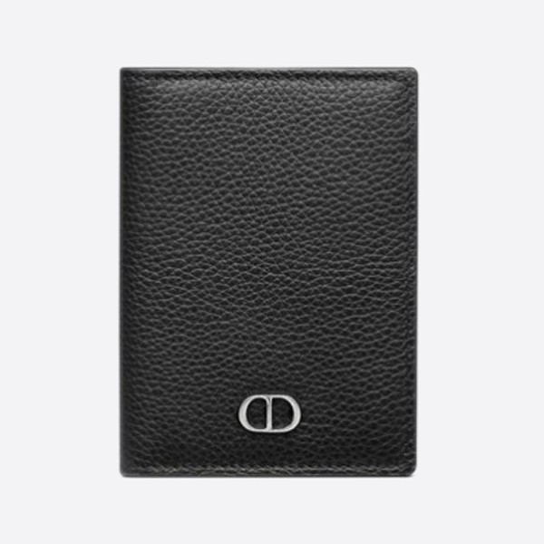 Dior 2-Tier Card Holder in Black Grained Calfskin Leather with CD Icon Signature (2ESCH138CDI_H00N)