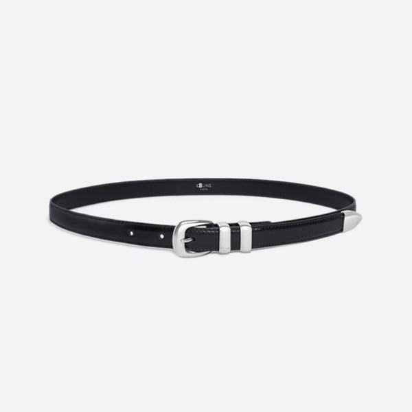 Celine Small Western Belt in Smooth Calfskin Black and Silver (1.8cm) 45B273A01.38SI