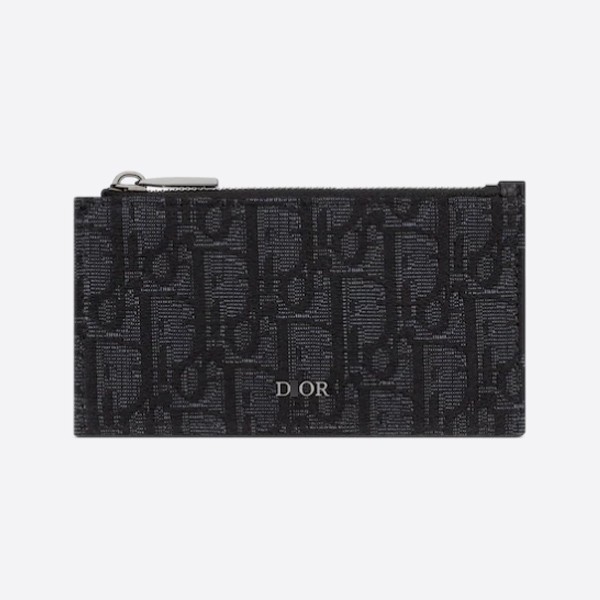 Dior Zip Card Holder in Grained Calfskin and Oblique Jacquard 2ESBC250YSE_H03E