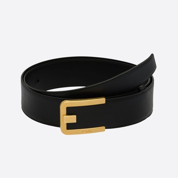 Prada Saffiano Leather Belt in Black and Gold (3.8cm) 2cm 105_2fad_f0632