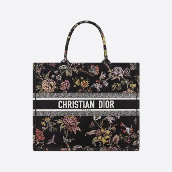 Dior BOOK TOTE Large Bag in Black Multicolor with Jardin Botanique Embroidery, M1286ZRZB_M911