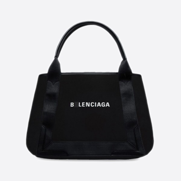Balenciaga Small Cabas Bag in Navy Cotton Canvas and Black Cuffskin 3399332HH3N1000
