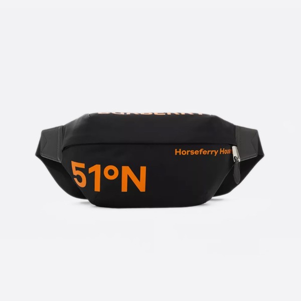 Burberry Coordinate Print Nylon Sony Bumbag, Color: Black/Orange, 80649301