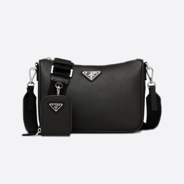 Pradasa Piano Leather Shoulder Bag, Color: Black, 2VH113_9Z2_F0002_V_DMM