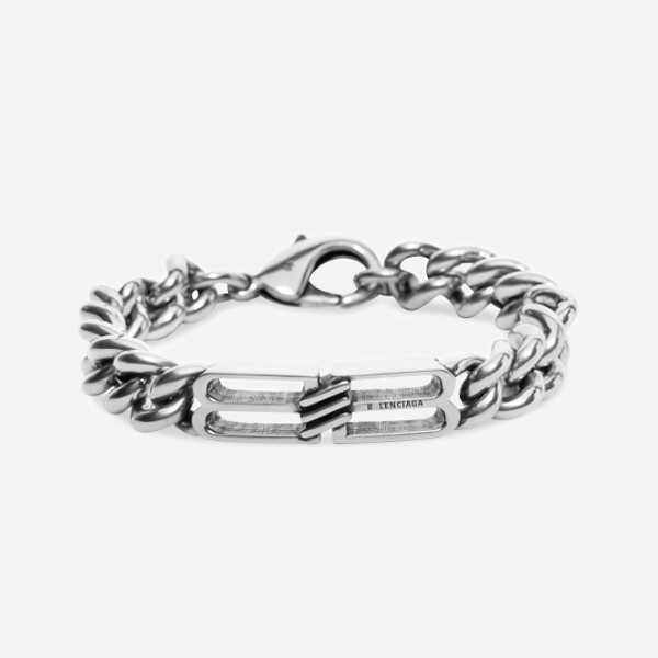 Balenciaga Antique Silver Brass BB Icon Gourmette Bracelet 718493TZ99I0911