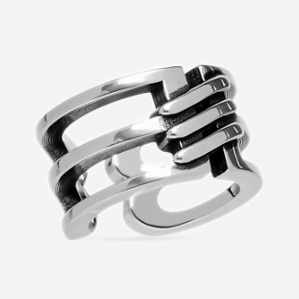 Balenciaga Antique Silver Brass BB Icon Open Ring 718490TZ99I0911