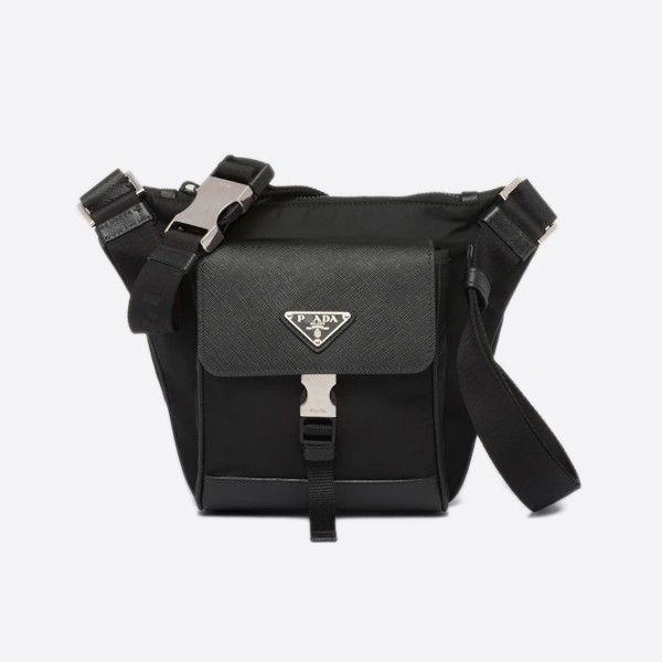 Pradari Nylon and Sapiano Leather Shoulder Bag 2VH160_2DMH_F0002_V_OOO