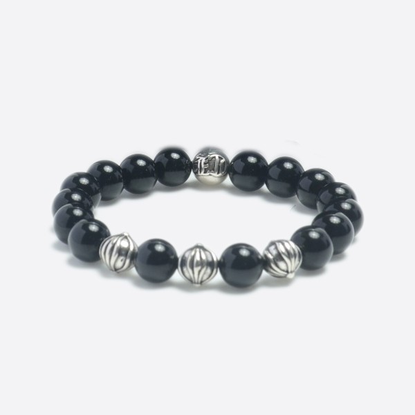 Chrome Hearts 925 Silver Beads Obsidian Bracelet