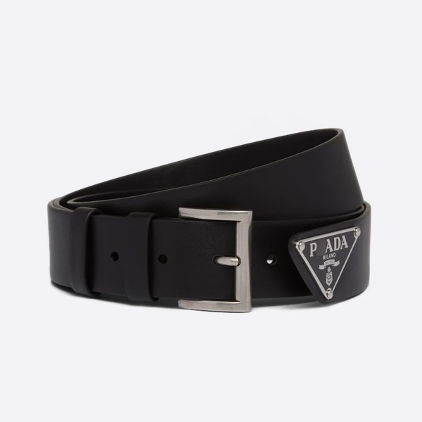 Prada Enamel Metal Triangle Logo Belt in Black and Silver (3.4cm) 2CC546_R2Z_F0002