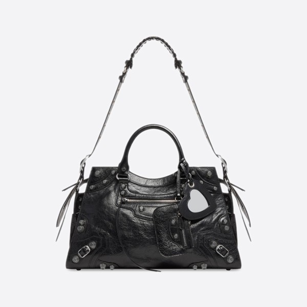 Balenciaga Black Arena Lambskin Handbag with Aged Silver Hardware 700451210B01000
