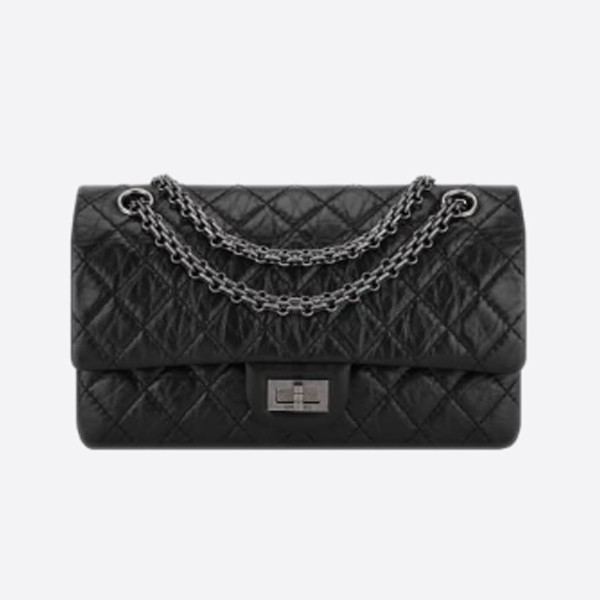 Chanel 2.55 Medium Flapback Vintage Cuffskin Ruthenium Metal Black
